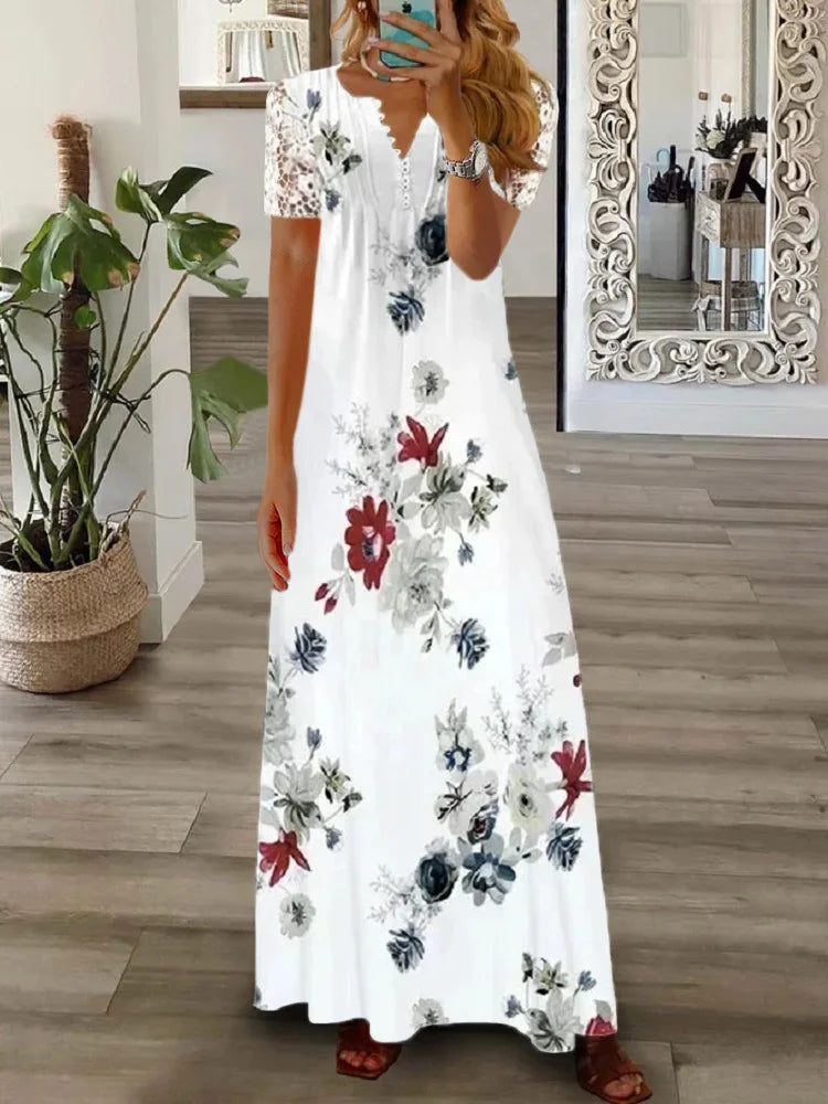 Gerda - Vestido De Manga Corta Con Estampado De Encaje