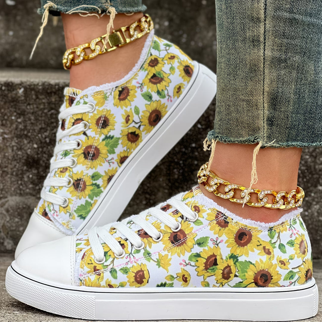 Portia - Zapatillas Con Cordones y Estampado De Girasoles