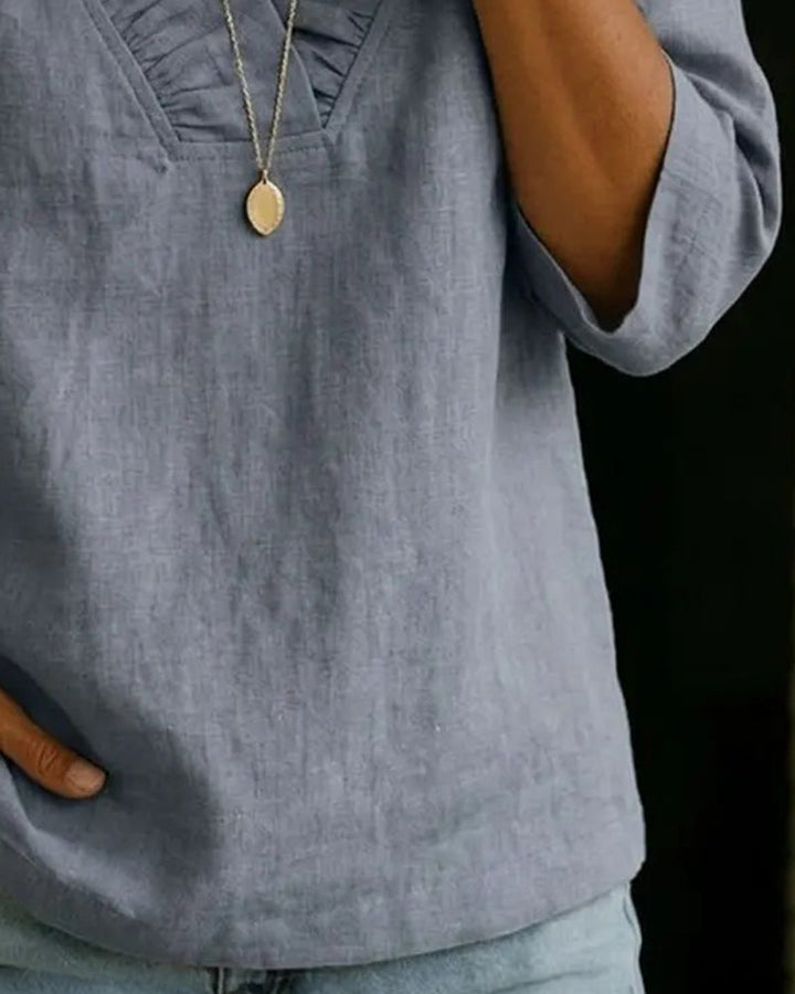 Elianne - Blusa Con Cuello En V y Volantes