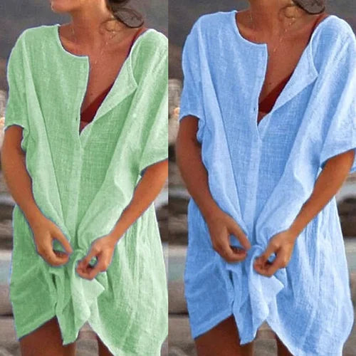 Anjini - Vestido Holgado De Playa Con Manga Corta