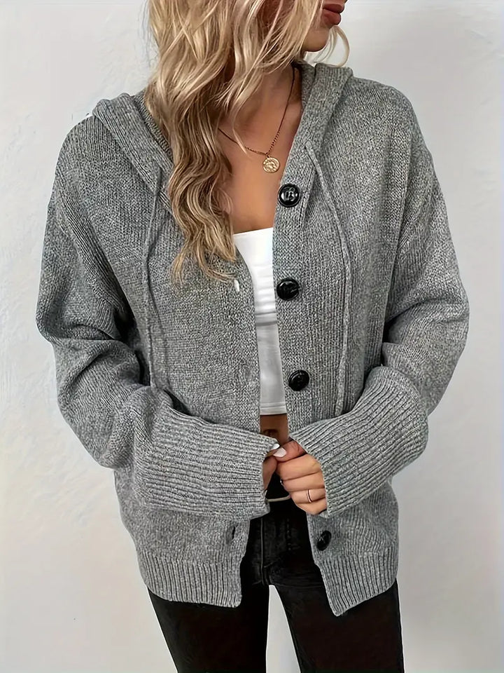 Suthida - Elegante Sudadera Con Capucha y Manga Larga Con Botones