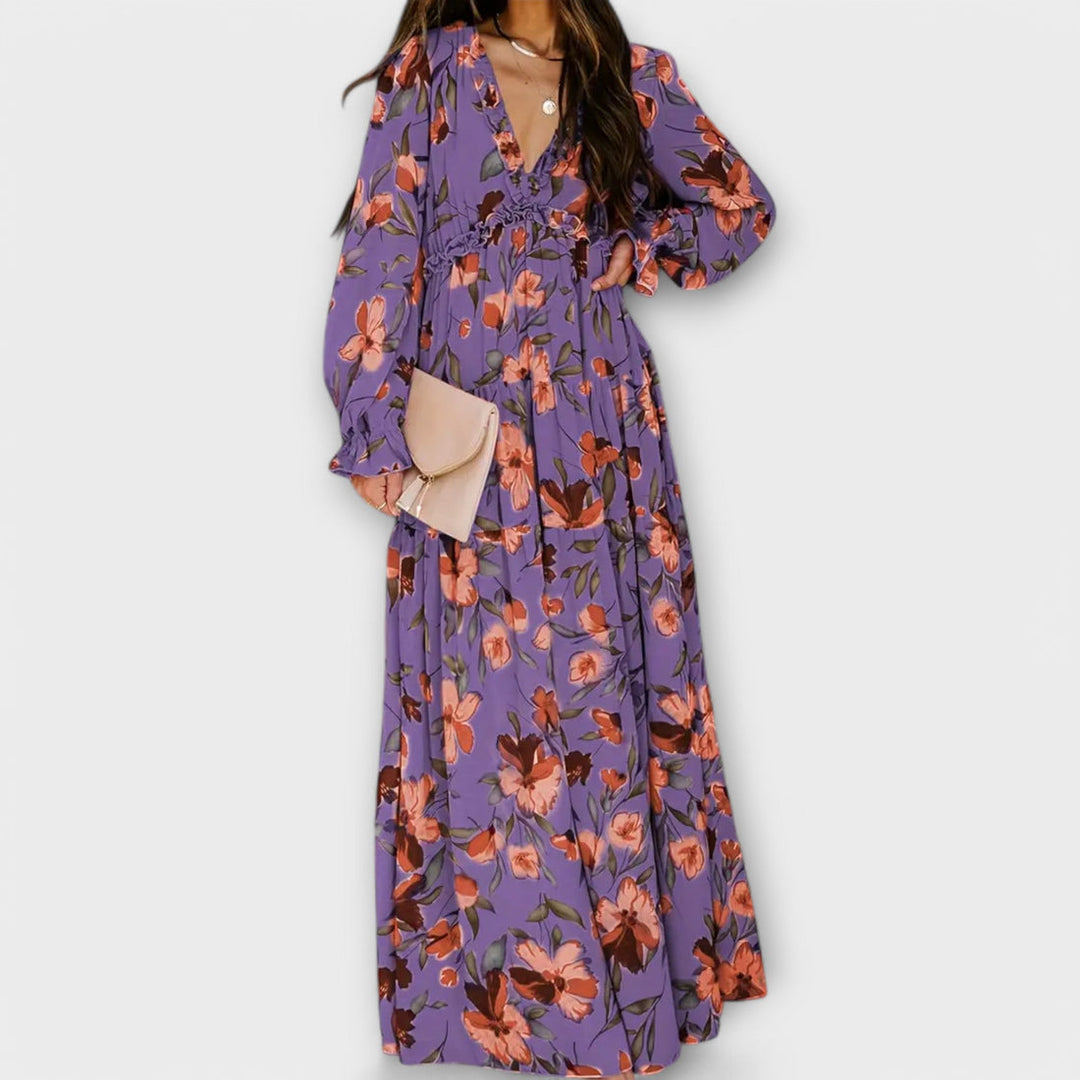 Lukrecija - Vestido largo Con Estampado Floral y Cuello en V