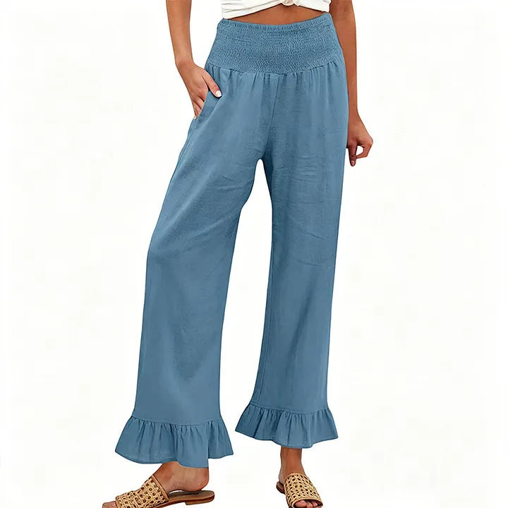 Moriom - Pantalones Holgados De Algodón Estilo Boho Con Volantes