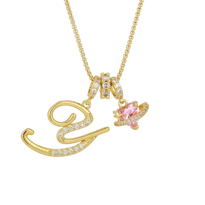 Nerute - Collar Con Inicial y Colgante de Corazón Rosa