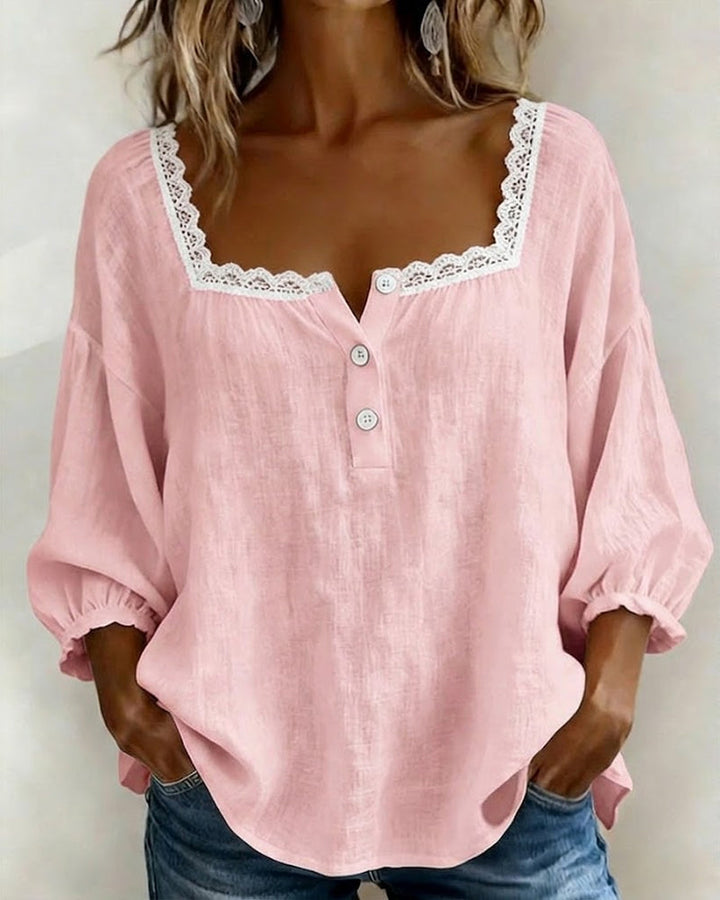 Yana - Blusa De Encaje Con Cuello Cuadrado Y Mangas Abullonadas
