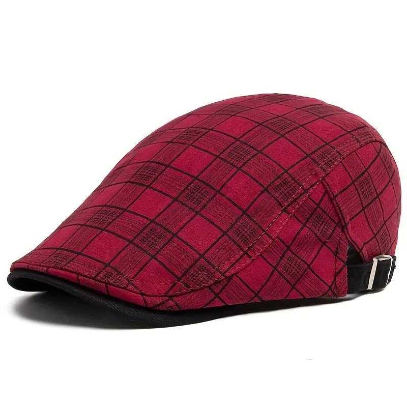 Zared - Gorra Boina Ajustable de Cuadros Vintage