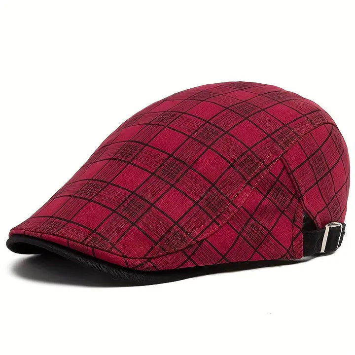 Zared - Gorra Boina Ajustable de Cuadros Vintage
