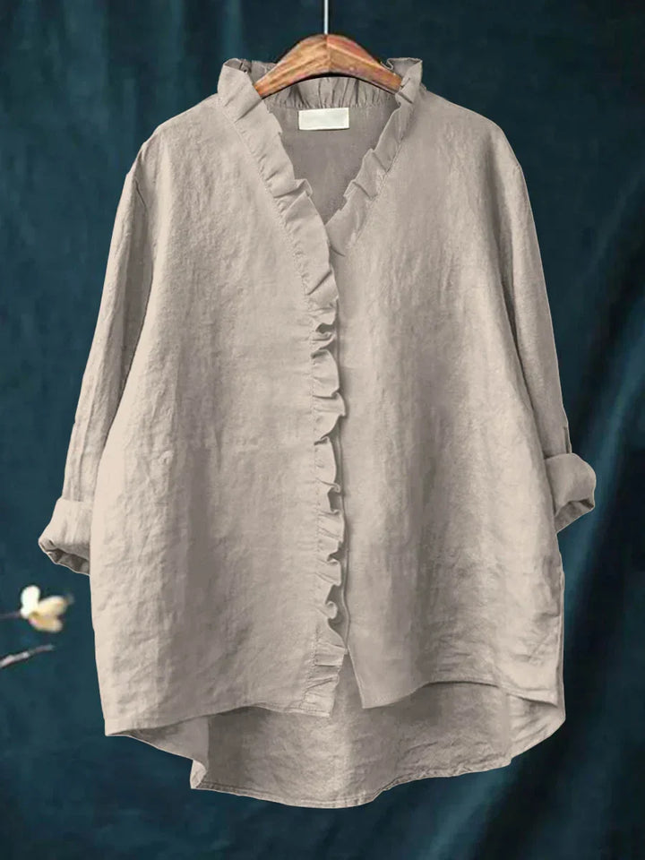 Sanela - Camisa Casual de Algodón y Lino con Volantes