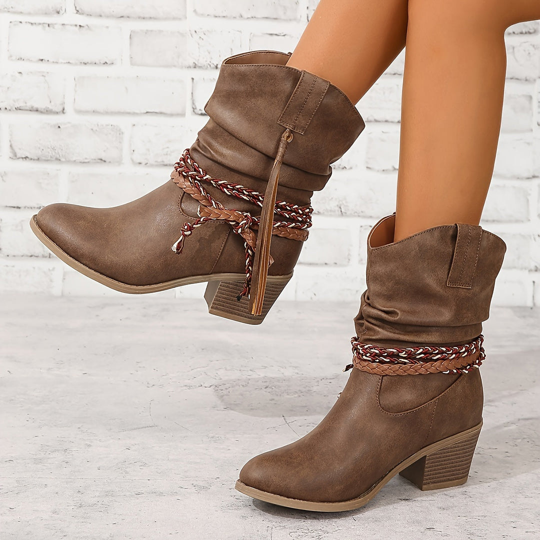 Asenath - Botas Elegantes Con Tacón Grueso Y Cordones