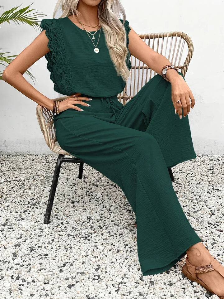 Ziva - Top Elegante De Encaje y Pantalón Ancho