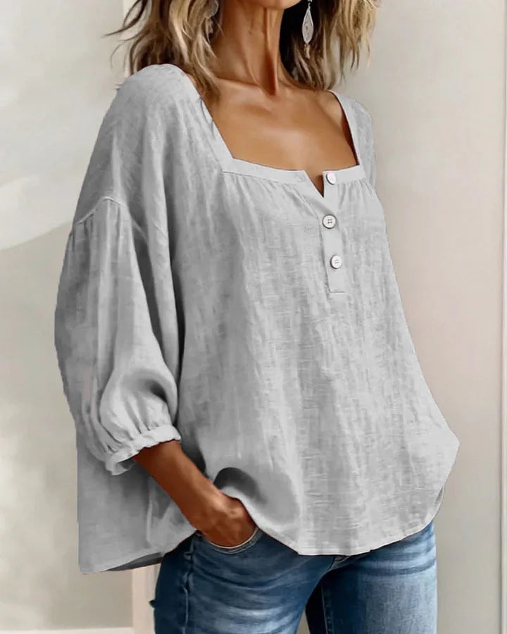 Leontien - Blusa De Algodón De Manga Larga Con Cuello Cuadrado