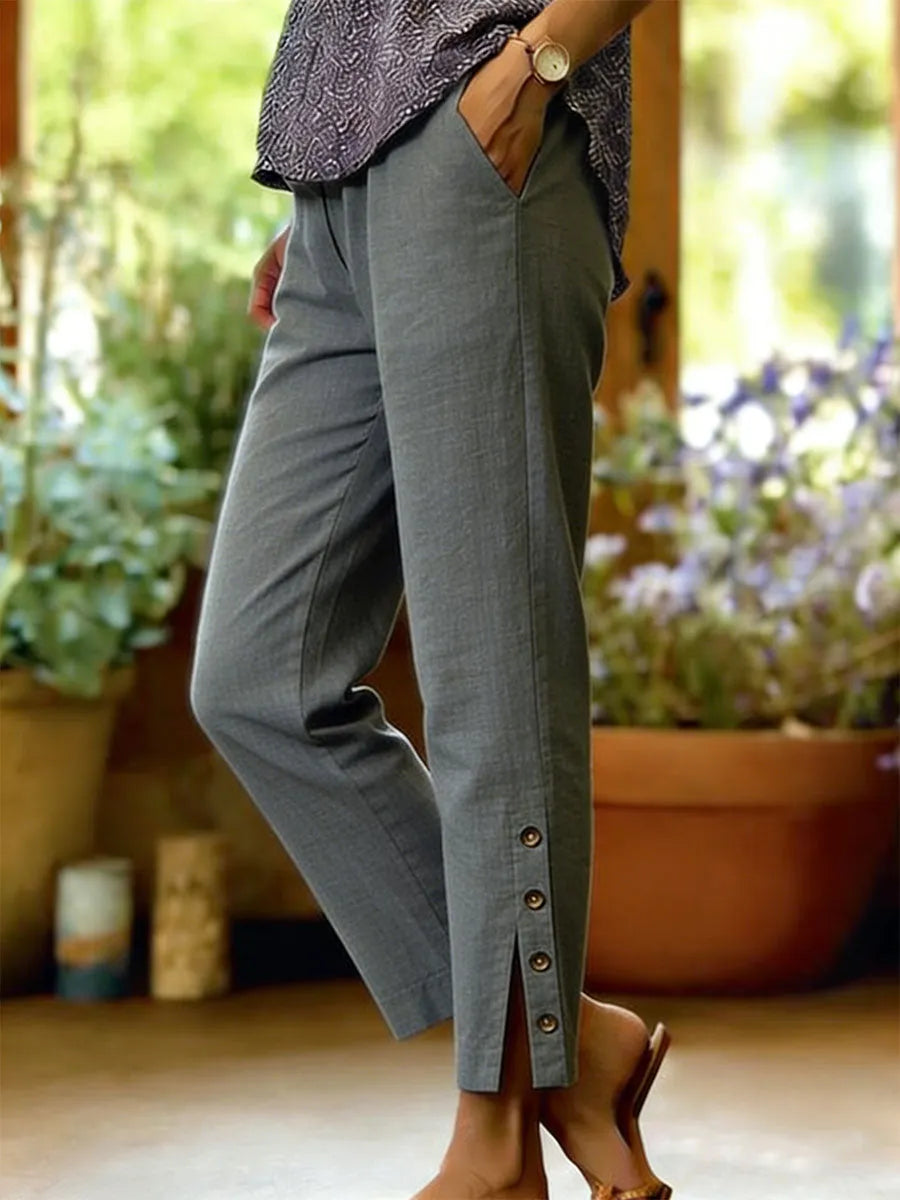 Kileza - Pantalones Informales De Corte Holgado Con Botones