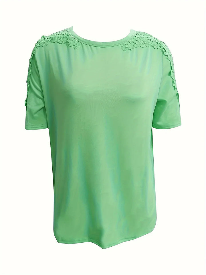 Ancuta - Elegante Verano Manga Corta Camiseta Con Encaje
