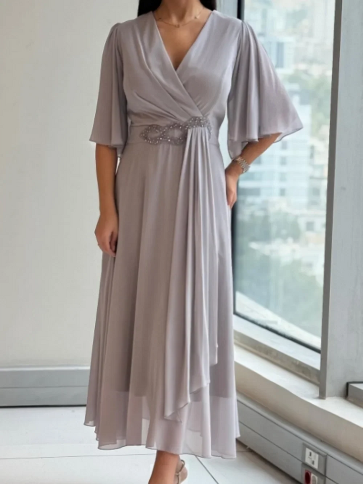 Bhagya - Elegante Vestido largo de Gasa Con Escote en V
