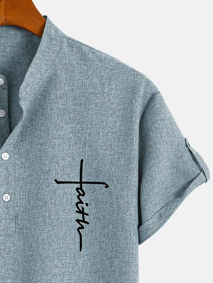 Elliott - Elegante Manga Corta Camisa Con Cuello Alto