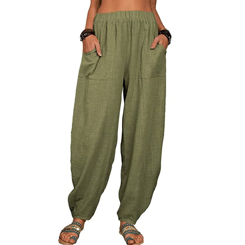 Zinzi - Pantalones De Harén De Lino De Algodón Holgados y Casuales