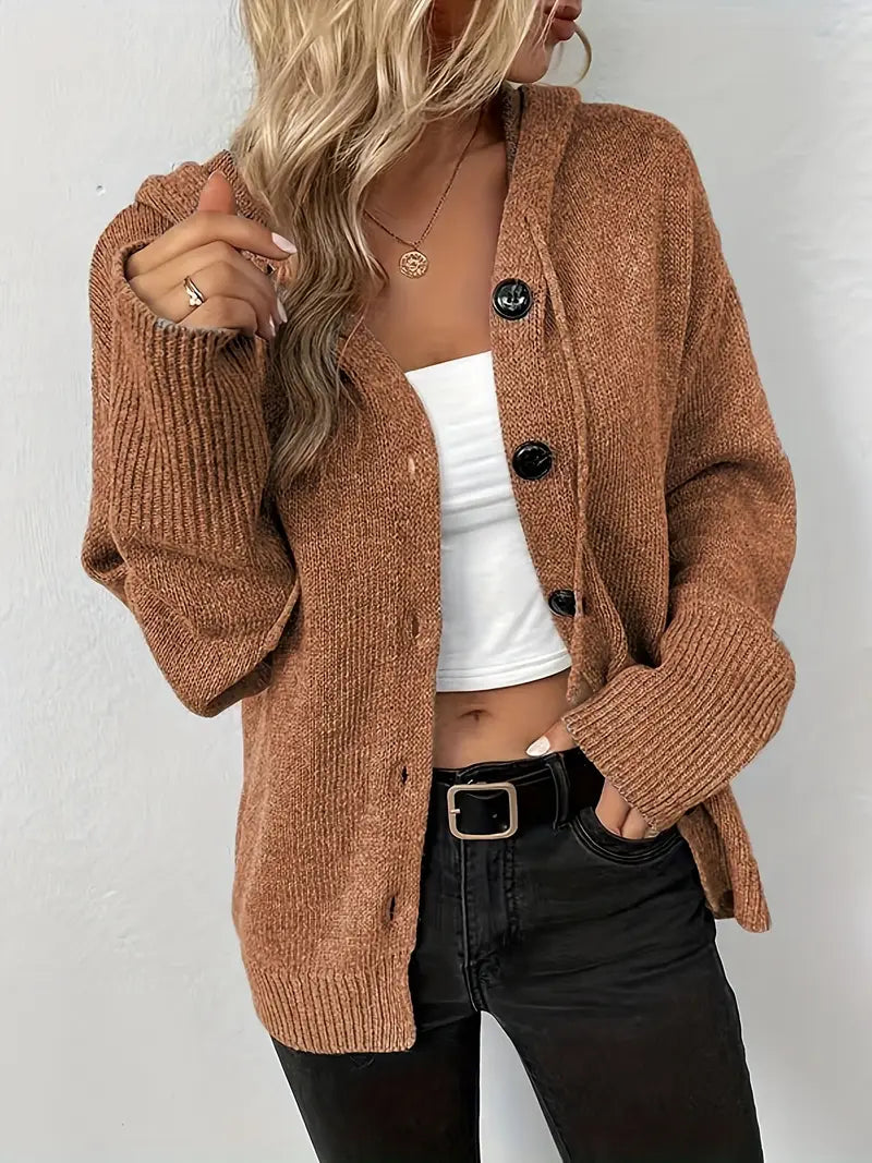 Suthida - Elegante Sudadera Con Capucha y Manga Larga Con Botones