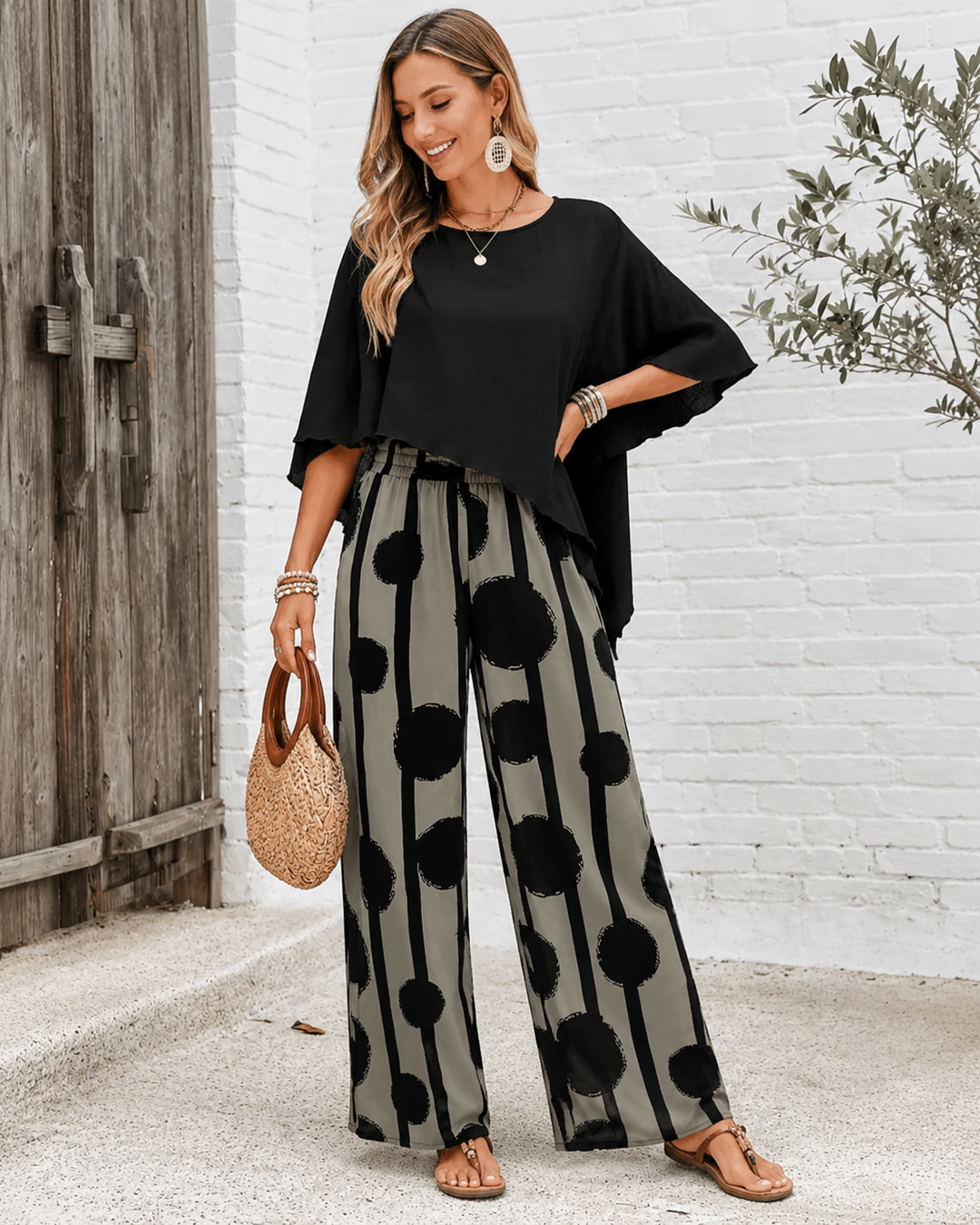 Rolande - Conjunto De Dos Piezas Con Pantalones De Pierna Ancha