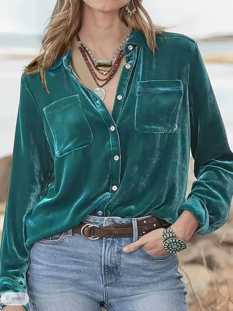 Geanie - Camisa De Manga Larga Con Bolsillos Delanteros