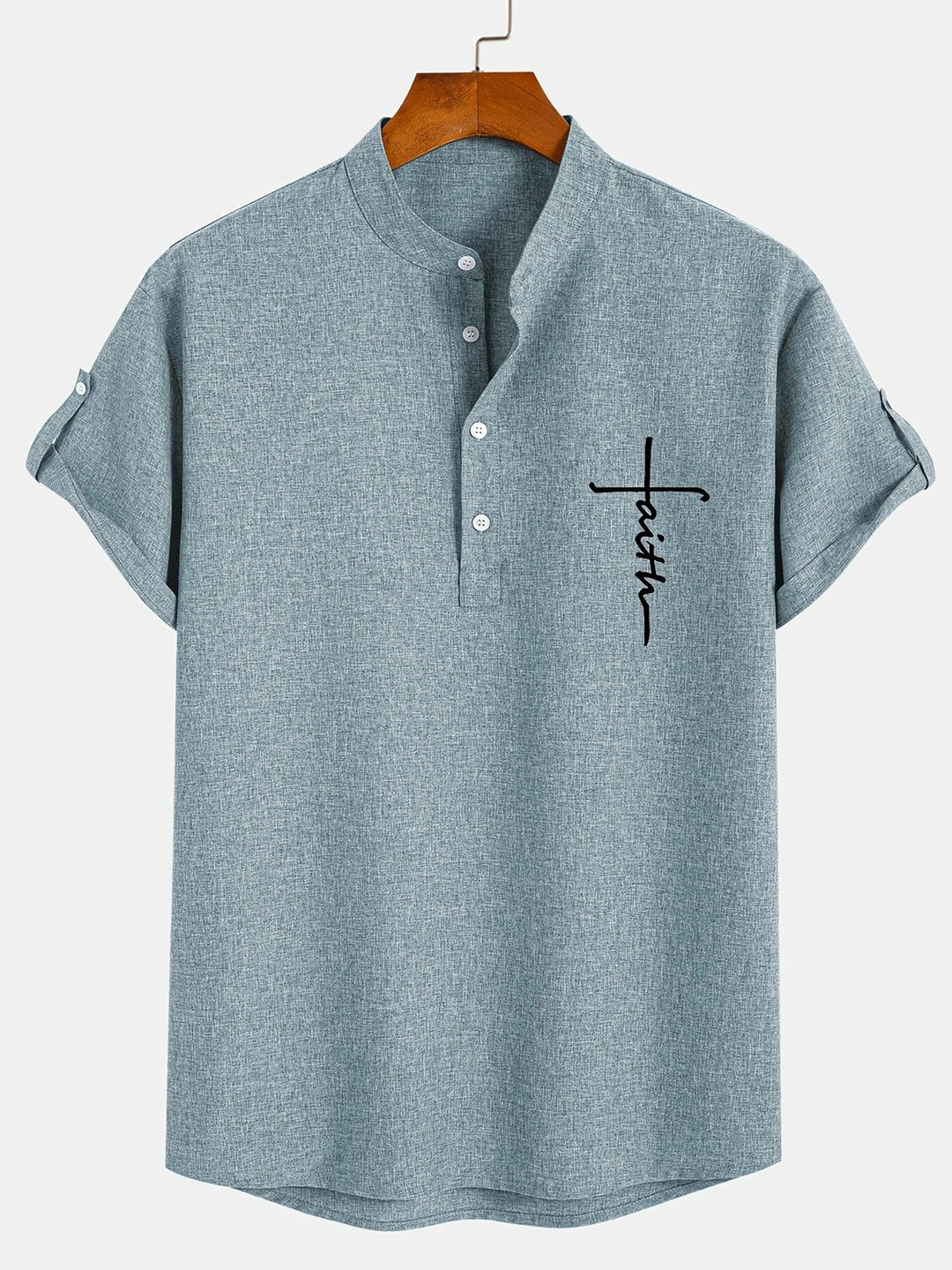 Elliott - Elegante Manga Corta Camisa Con Cuello Alto