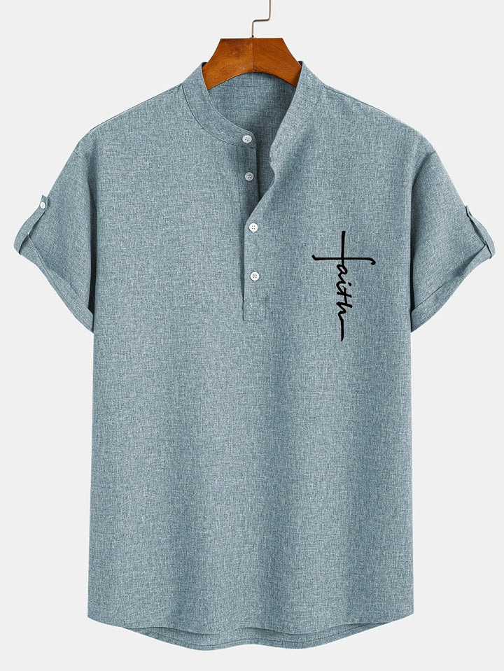 Elliott - Elegante Manga Corta Camisa Con Cuello Alto