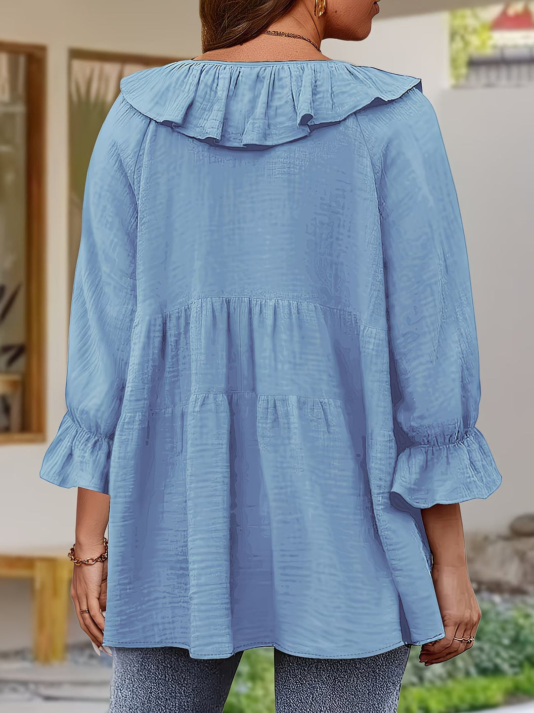 Garbine - Blusa Elegante Con Cuello De Volantes