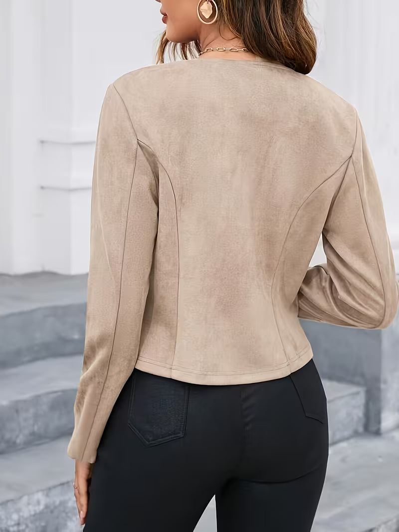Eria - Chaqueta De Ante Con Cuello Redondo Y Cremallera