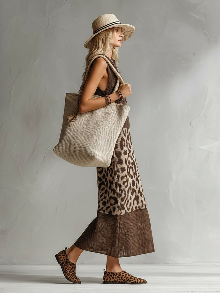Ameliae - Vestido midi de Punto con Estampado de Leopardo