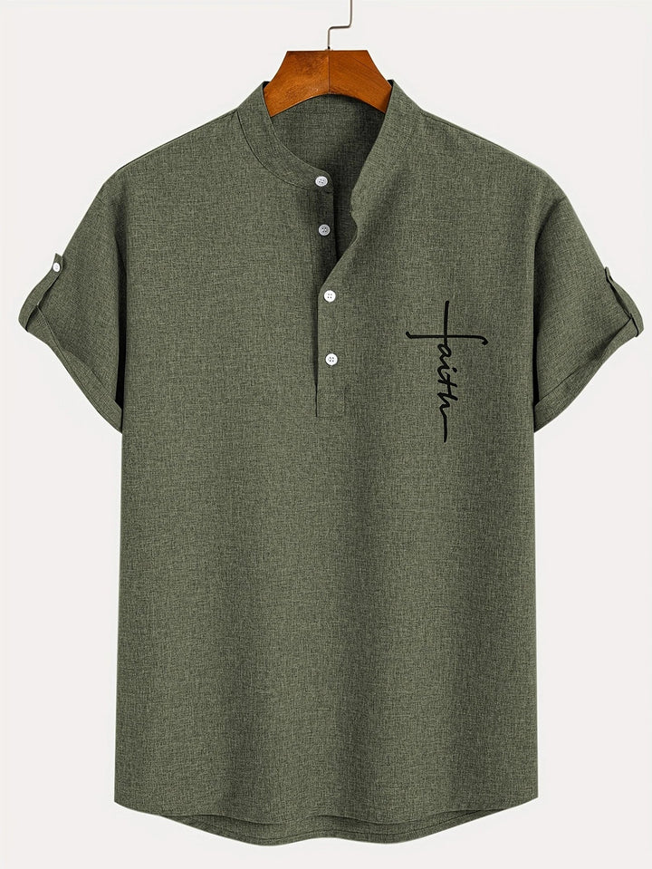 Elliott - Elegante Manga Corta Camisa Con Cuello Alto