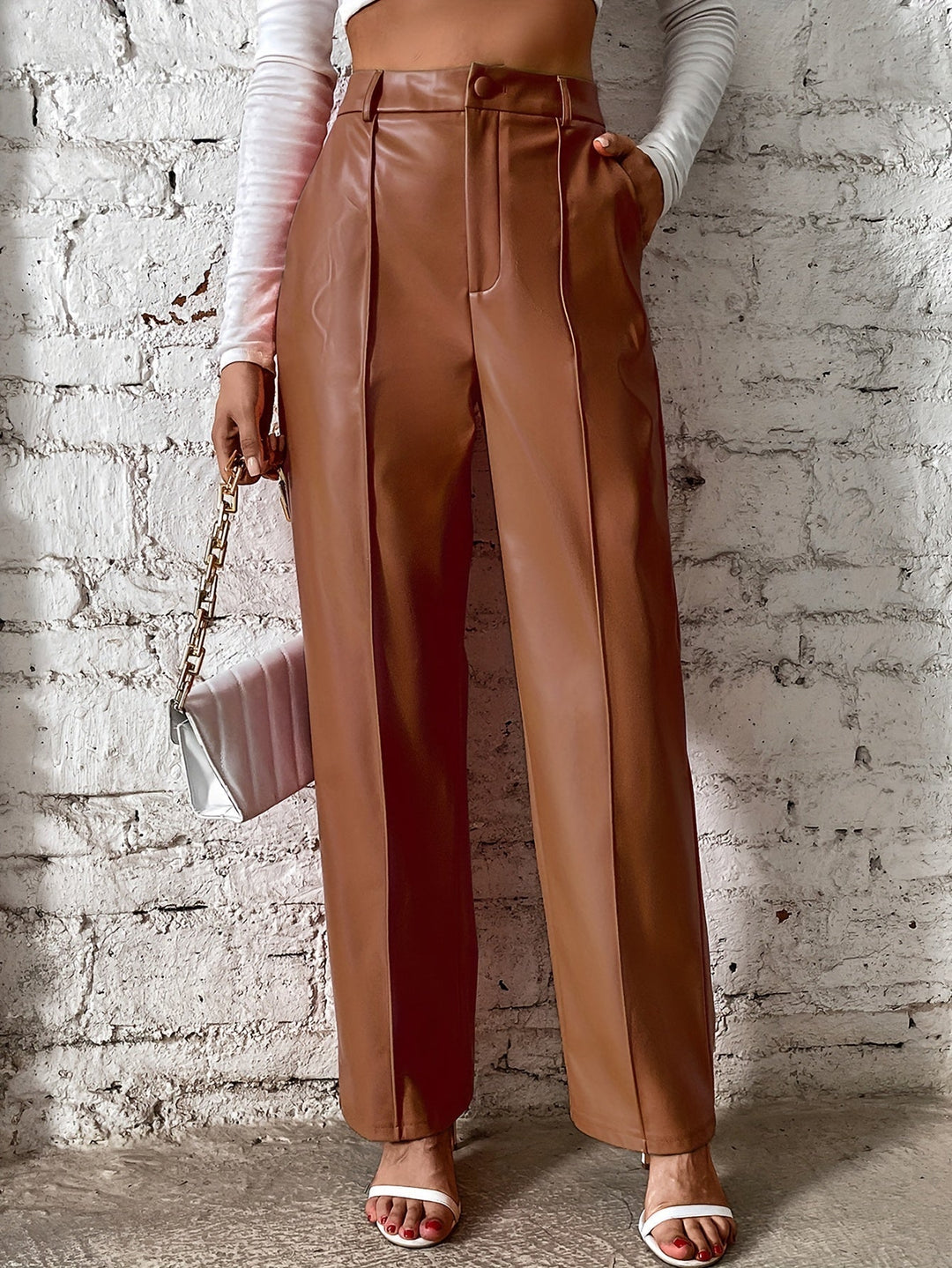 Francine - Pantalones Largos Informales Con Costuras Decorativas