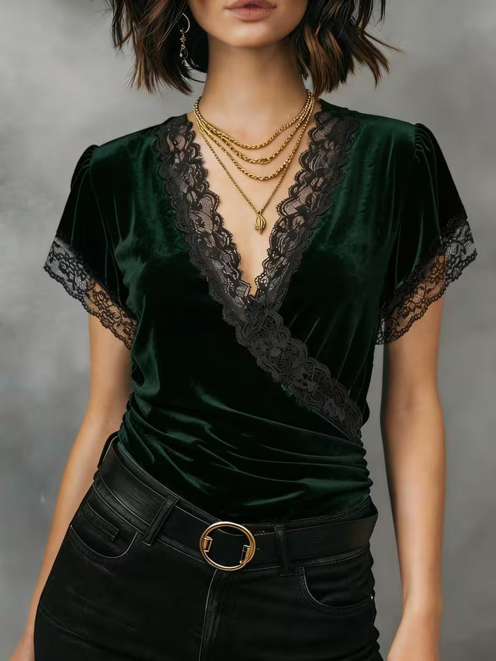 Jalisa - Blusa Vintage De Terciopelo Con Estampado De Cisnes