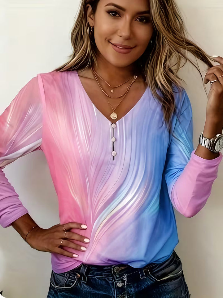 Filona - Top Con Cuello en V Y Efecto Tie-dye Degradado