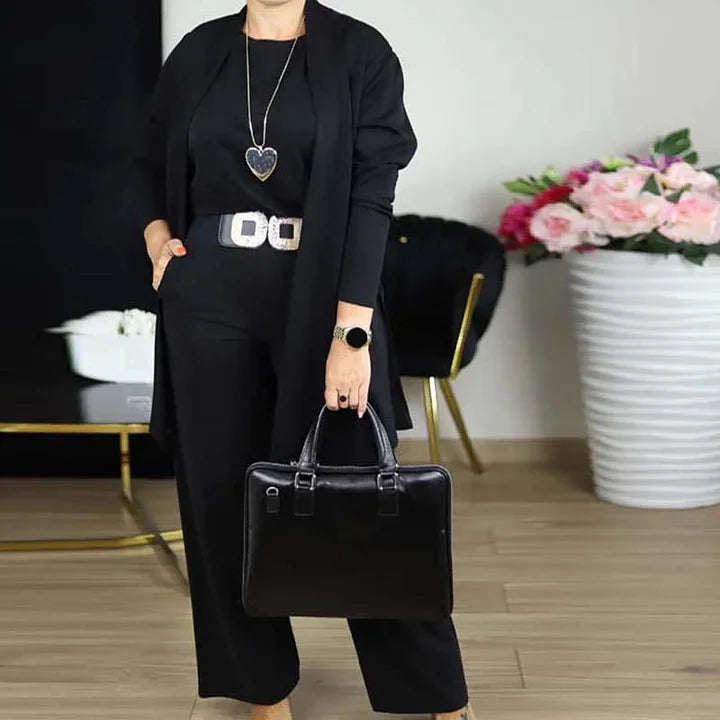 Zivara - Elegante Conjunto de 3 Piezas Con Cárdigan Largo Top y Pantalón