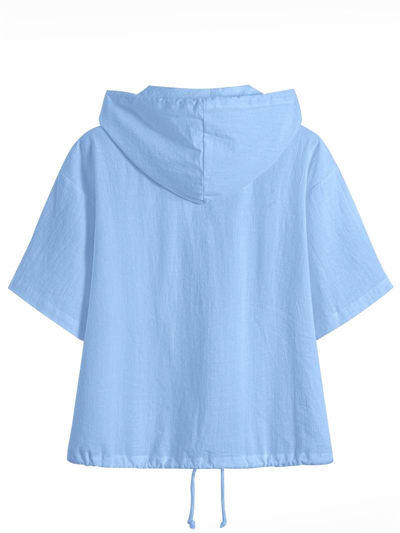 Senushi - Sudadera Holgada de Manga Corta Con Capucha y Cremallera
