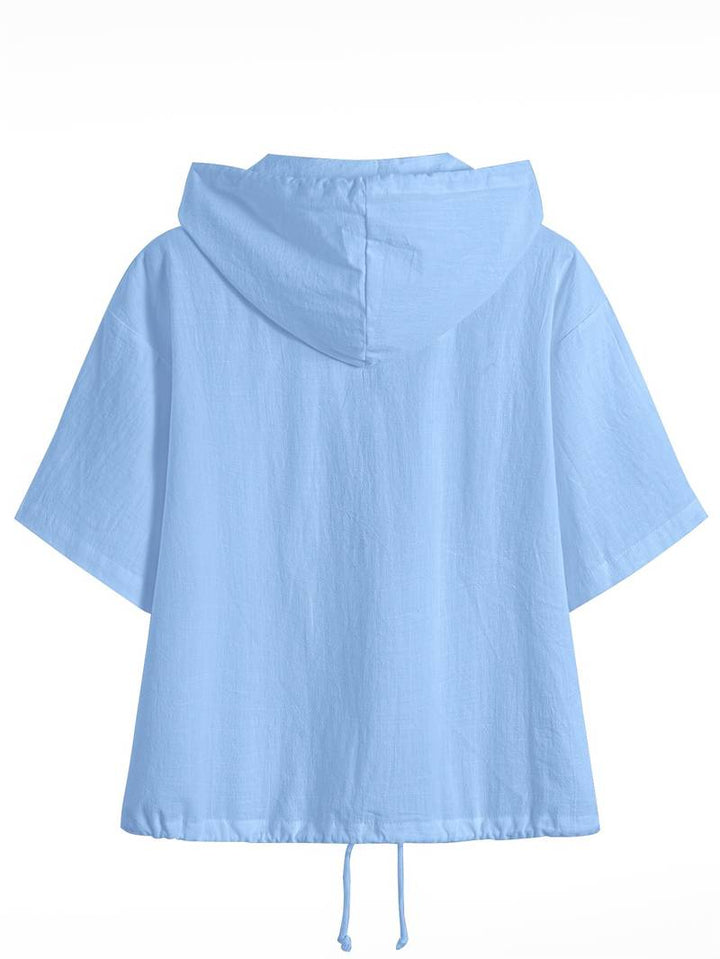 Senushi - Sudadera Holgada de Manga Corta Con Capucha y Cremallera