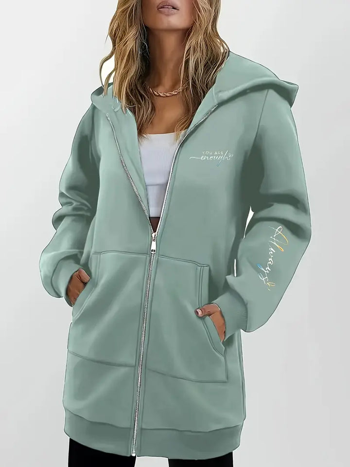 Angeleen - Chaqueta Con Capucha y Cremallera Con Estampado Geométrico