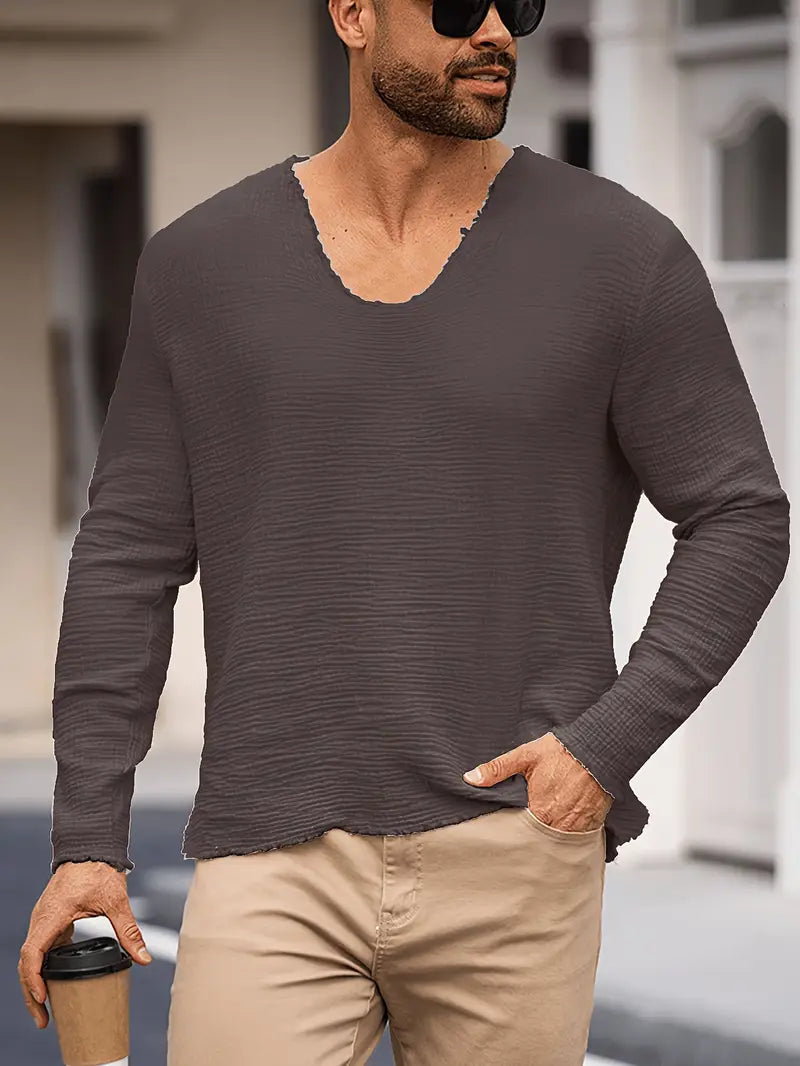 Demetrio - Camisa Informal y Cómoda De Manga Larga Con Cuello en V
