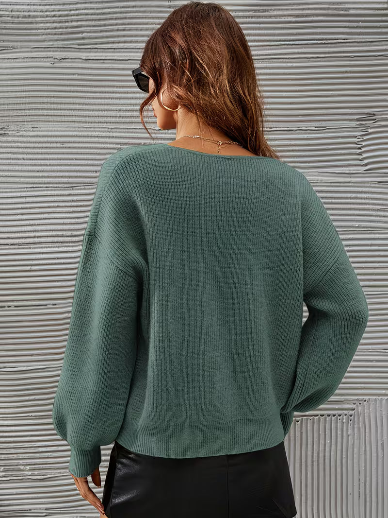 Irmelin - Jersey Con Cuello En V y Hombros Caídos