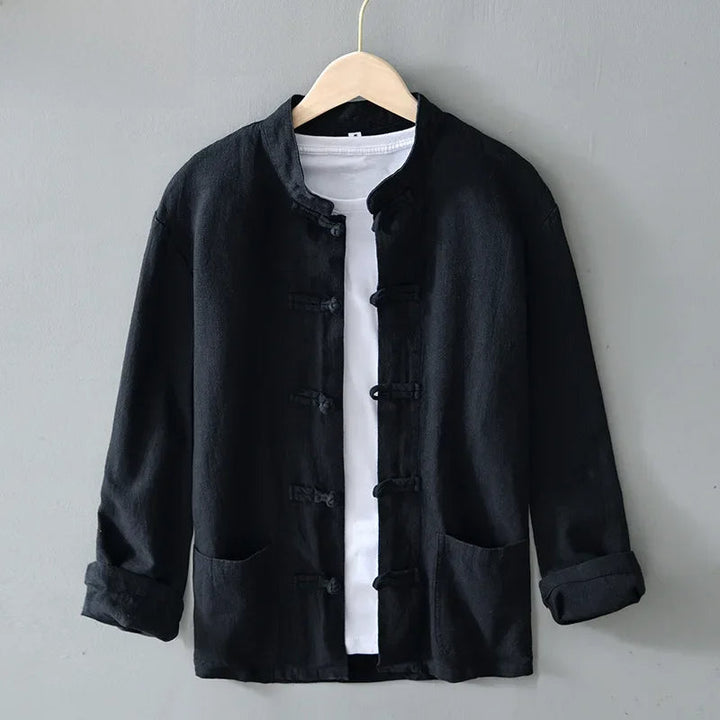 Ffinian - Camisa De Cuello Mao De Algodón Y Lino