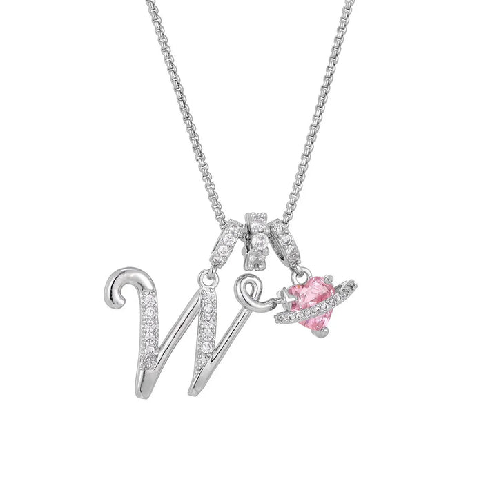 Nerute - Collar Con Inicial y Colgante de Corazón Rosa