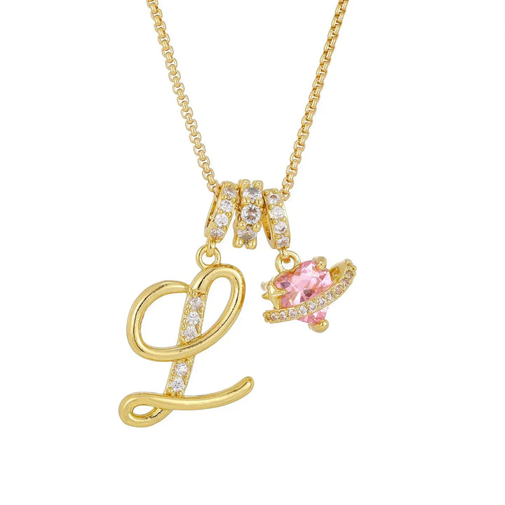 Nerute - Collar Con Inicial y Colgante de Corazón Rosa