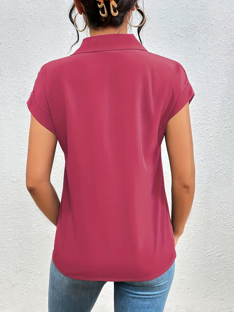 Alfano - Elegante Manga Corta Blusa Con Cremallera