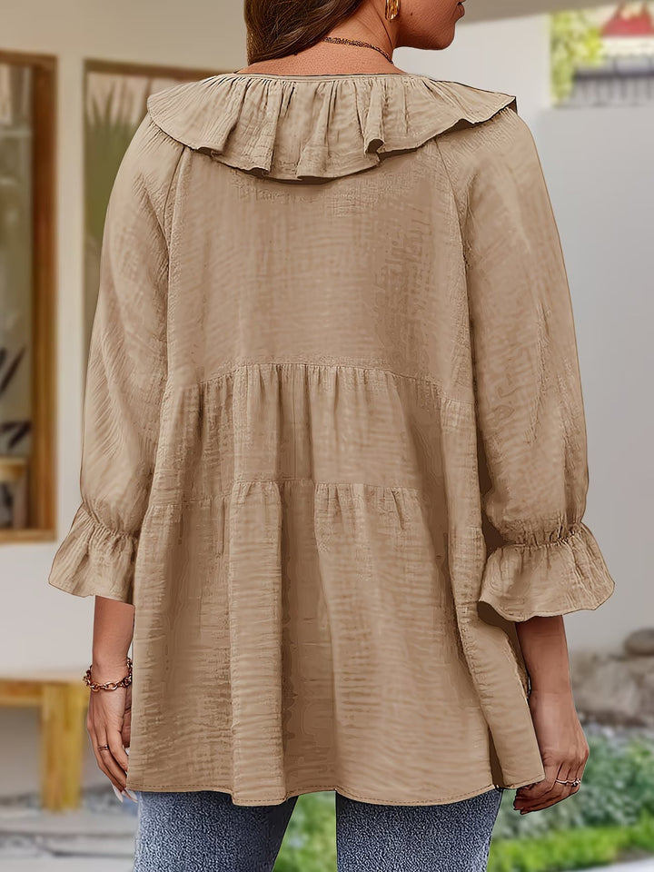 Garbine - Blusa Elegante Con Cuello De Volantes
