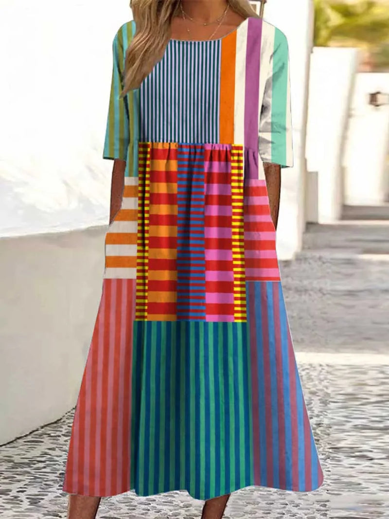Slavko - Vestido de Algodón con Estampado Geométrico Vintage