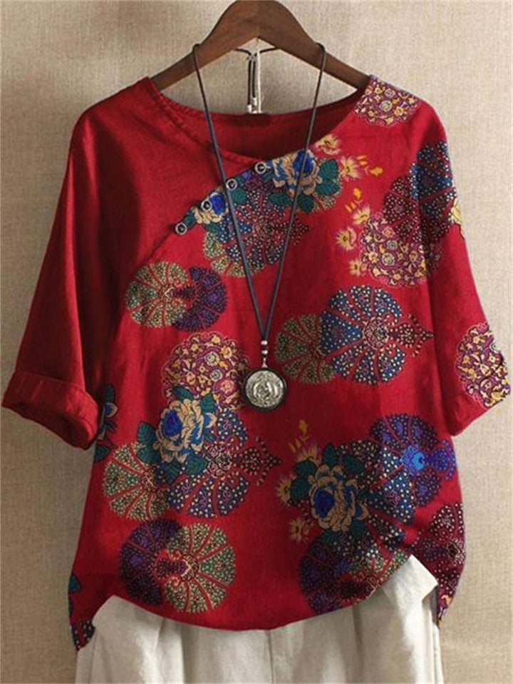 Adoria - Blusa Boho Con Estampado Floral y Botones