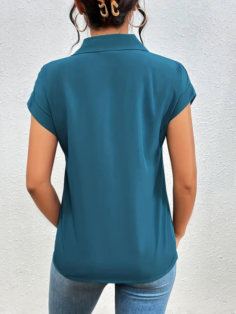 Alfano - Elegante Manga Corta Blusa Con Cremallera