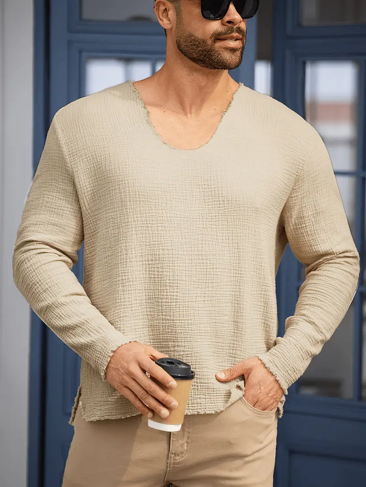 Demetrio - Camisa Informal y Cómoda De Manga Larga Con Cuello en V
