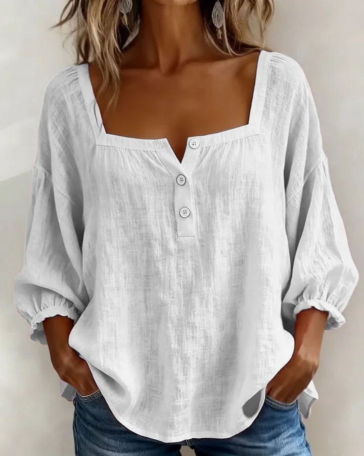 Leontien - Blusa De Algodón De Manga Larga Con Cuello Cuadrado