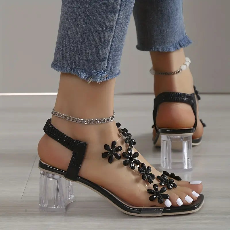 Graciela - Sandalias De Tacón Alto Con Cristales Florales