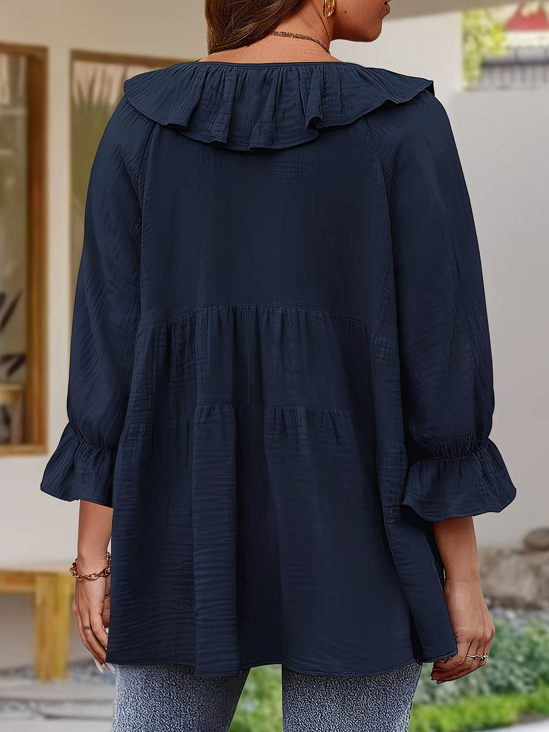 Garbine - Blusa Elegante Con Cuello De Volantes